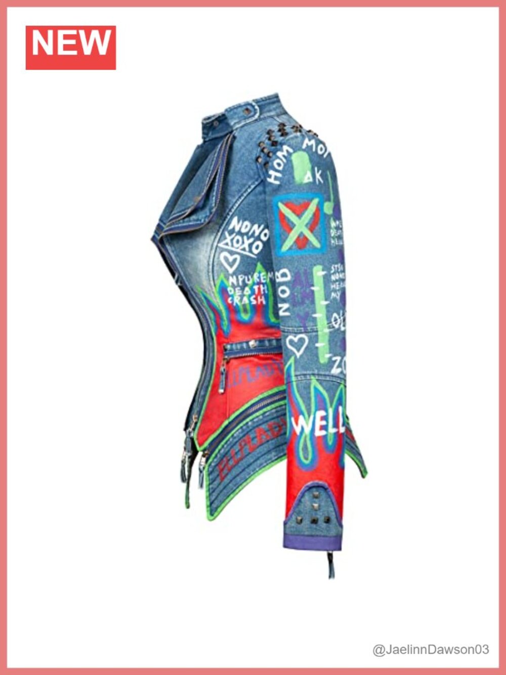 Faux Leather Moto Jacket Embroidered Floral Punk Short Coat